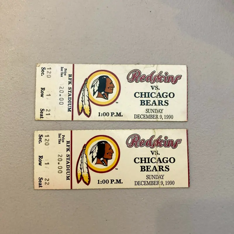 Lot Of (2) Washington Redskins VS Chicago Bears December 9, 1990 Tickets NFL