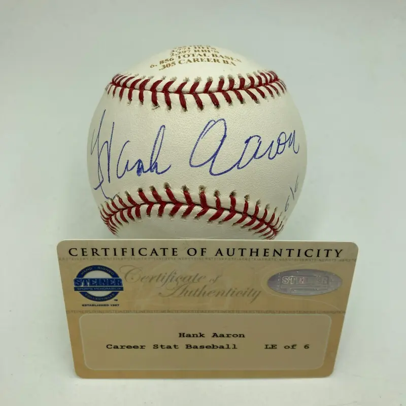Mint Hank Aaron Signed Major League Stat Baseball Steiner COA