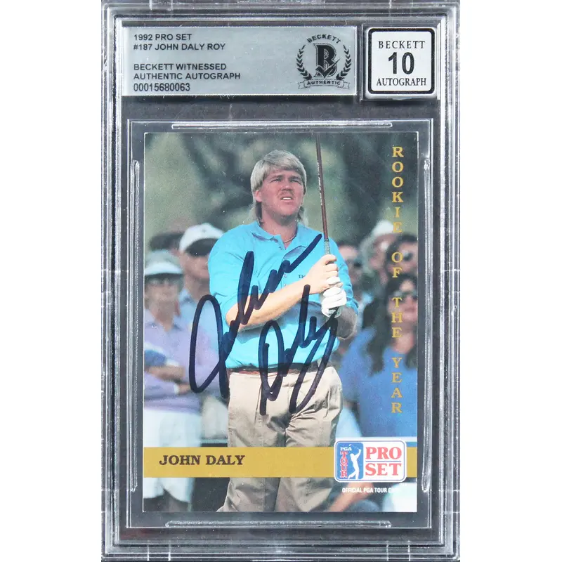 John Daly Signed 1992 Pro Set #187 ROY Card Auto 10! w/ Black Sig BAS Slabbed