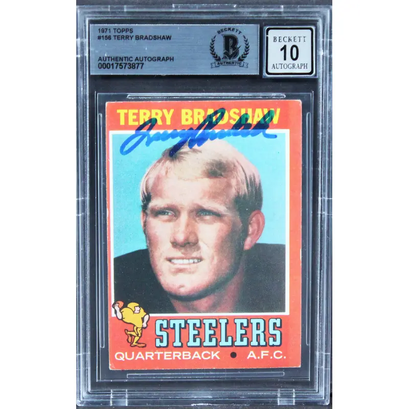 Steelers Terry Bradshaw Authentic Signed 1971 Topps #156 Card Auto 10 BAS Slab 3