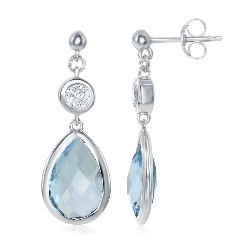 Sterling Silver, White Topaz and Gem Teardrop Earrings -  Blue Topaz
