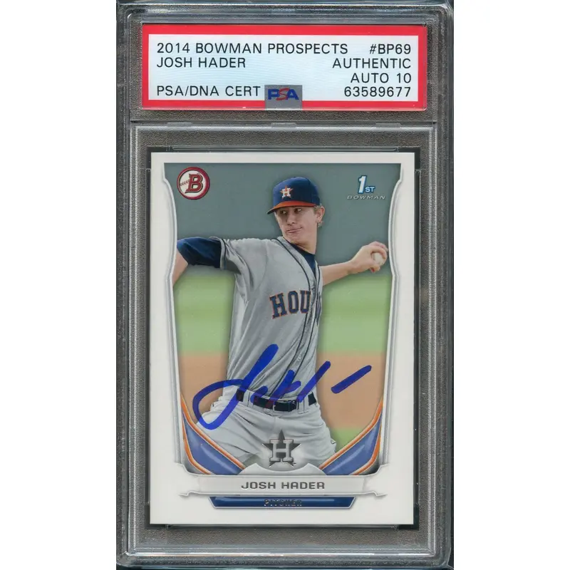 2014 Bowman #BP69 Josh Hader Signed Card PSA Slabbed Auto 10 Astros