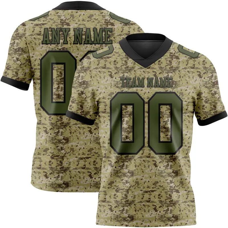 Custom Camo Olive-Black 3D Pattern Salute To Service Mesh Authentic Football Jersey
