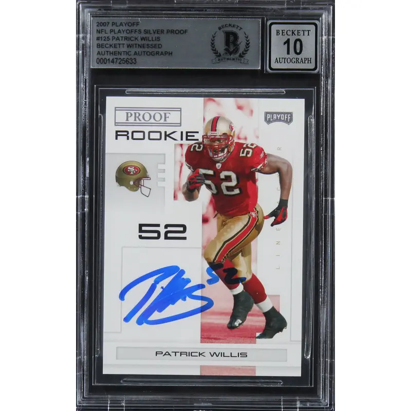 Patrick Willis Signed 2007 Playoff Silver Proof 125 /50 RC Card Auto 10 BAS Slab