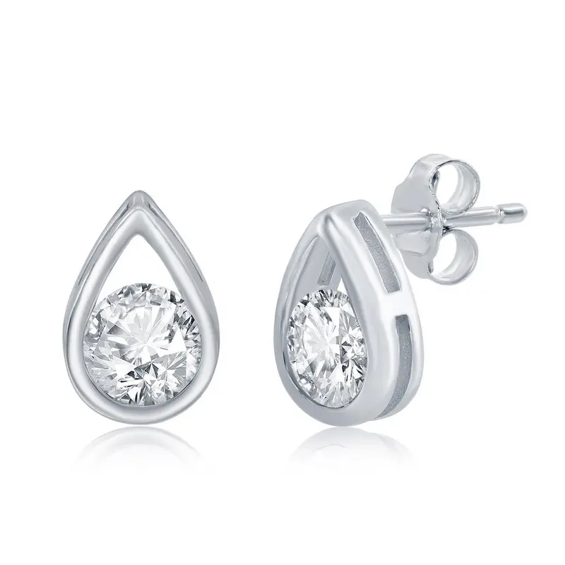 Sterling Silver 'April Birthstone' Pear-shaped Studs - White Topaz