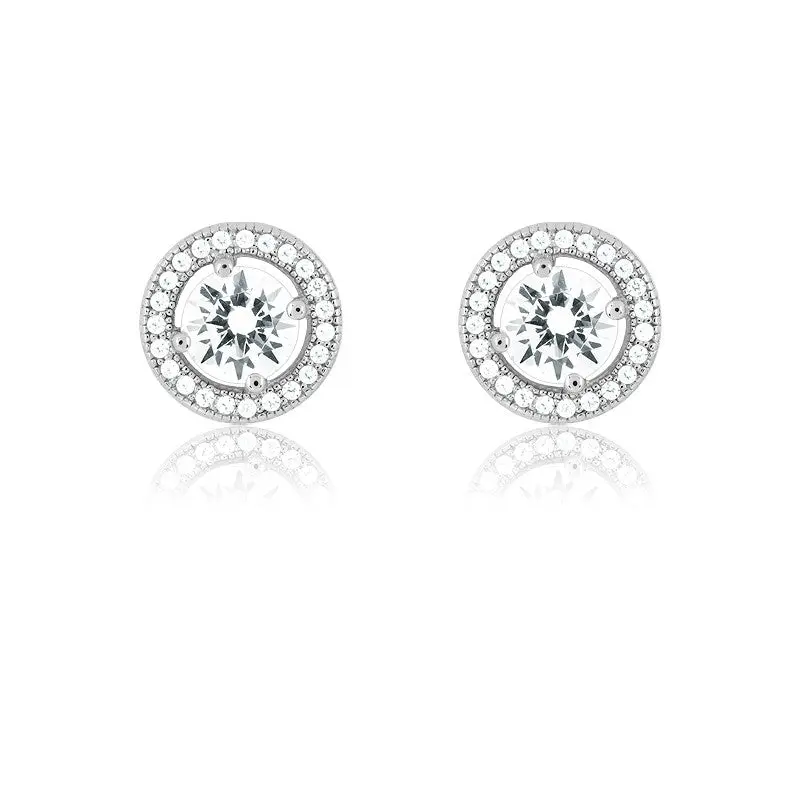 Sterling Silver Center Circle CZ and Micro Pave Earrings