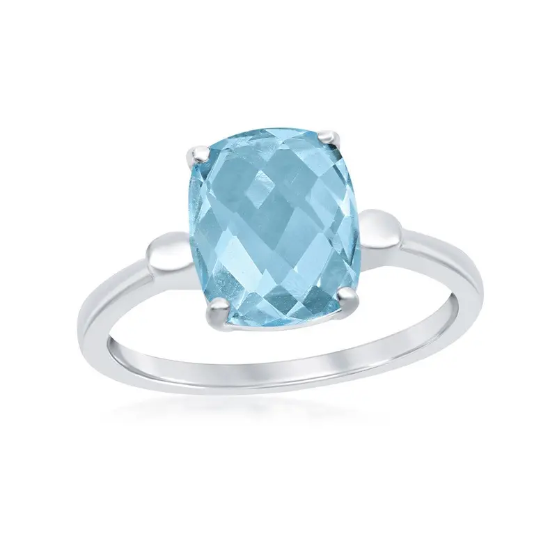 Sterling Silver Four-Prong Checkered 3.85cttw Blue Topaz Ring