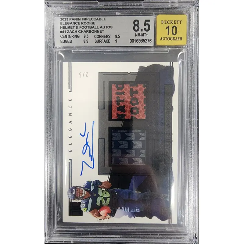 Zach Charbonnet 2023 Panini Impeccable Helmet Football Auto #2/5 BGS 8.5 Auto 10