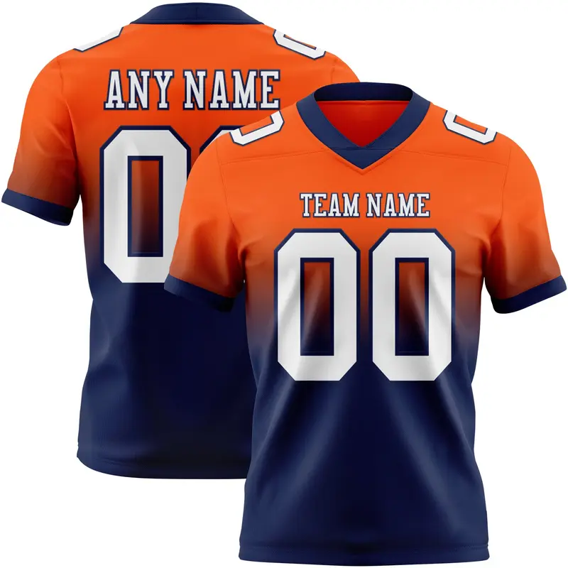 Custom Orange White-Navy Mesh Authentic Fade Fashion Football Jersey
