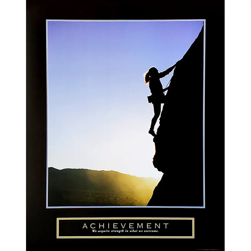 Women's Rock Climbing "Achievement" Motivational Poster - Front Line