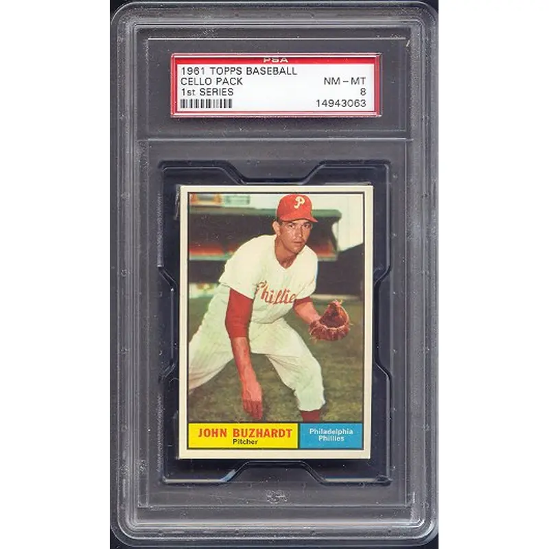 1961 Topps Baseball Unopened 1st Series Cello Pack PSA 8