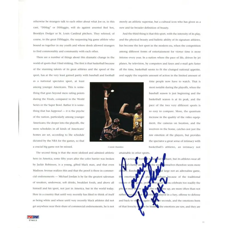 Suns Connie Hawkins Authentic Signed 10X12 Magazine Page Photo PSA/DNA #T76013