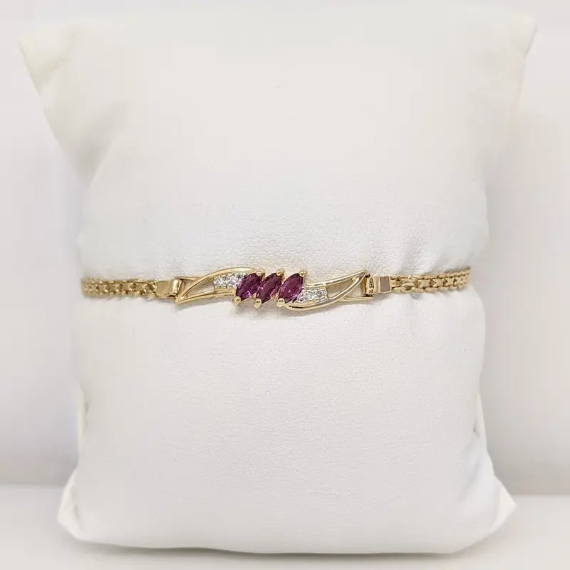 14K RUBY MARQUISE (3) 2.5X5 WITH MELEE ESTATE BRACELET 4.5 GRAMS