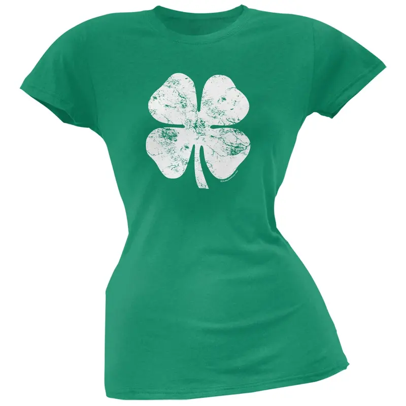Large Distressed Shamrock Kelly Soft Juniors T-Shirt