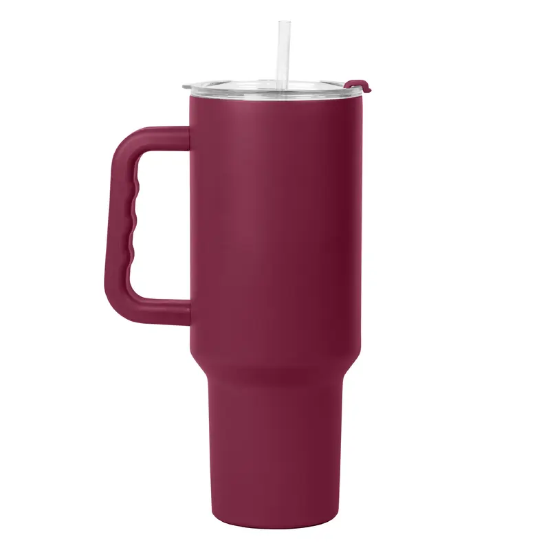 Plain Maroon 40oz Powder Coat Tumbler w/ Color Handle
