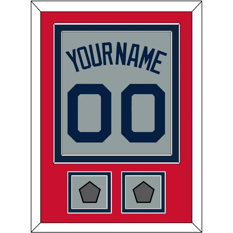 Boston Name, Number & Two World Series Jersey Patches - Road Gray (2009-2013) - Double Mat 2