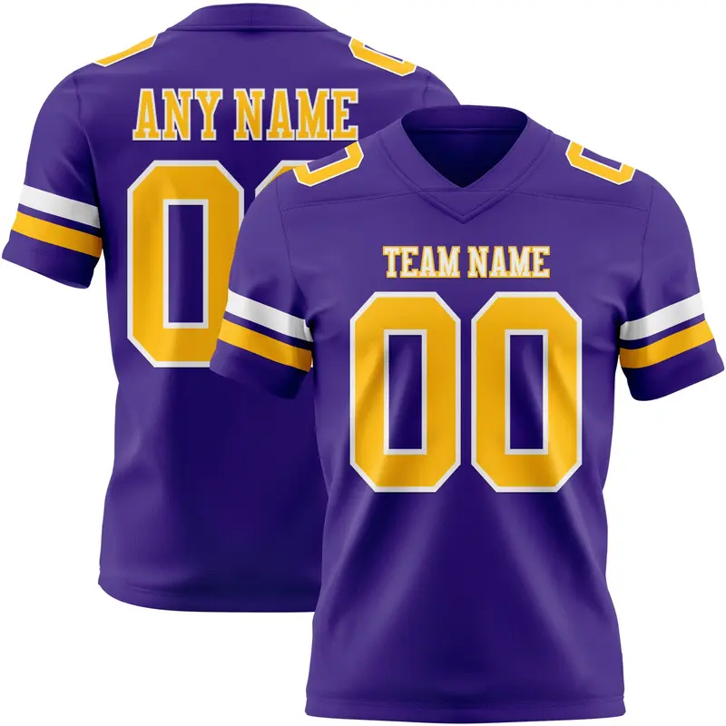 Custom Purple Gold-White Mesh Authentic Football Jersey