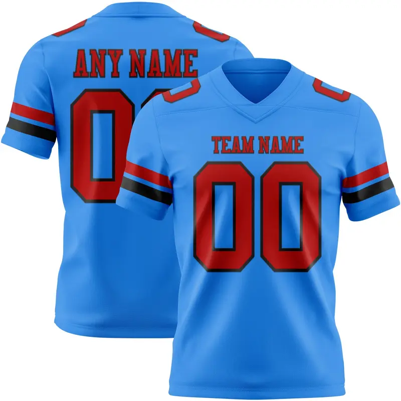 Custom Powder Blue Red-Black Mesh Authentic Football Jersey
