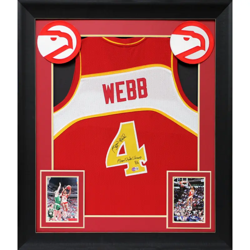 Spud Webb "1986 Slam Dunk Champ" Signed Red Pro Style Framed Jersey BAS Witness