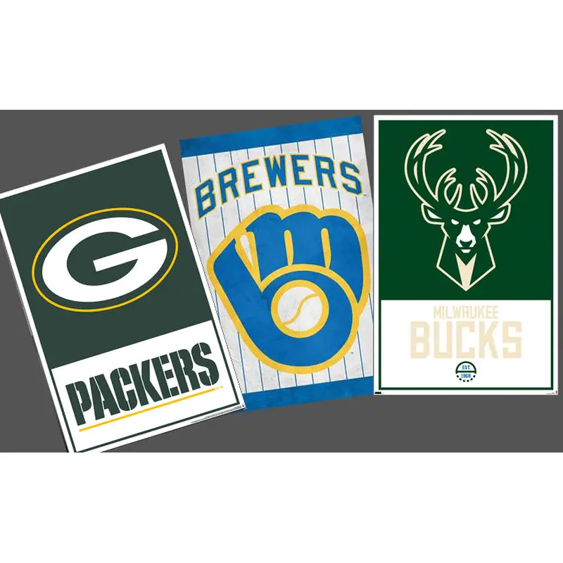 COMBO: Milwaukee, Wisconsin Sports 3-Poster Combo (Brewers, Packers, Bucks)