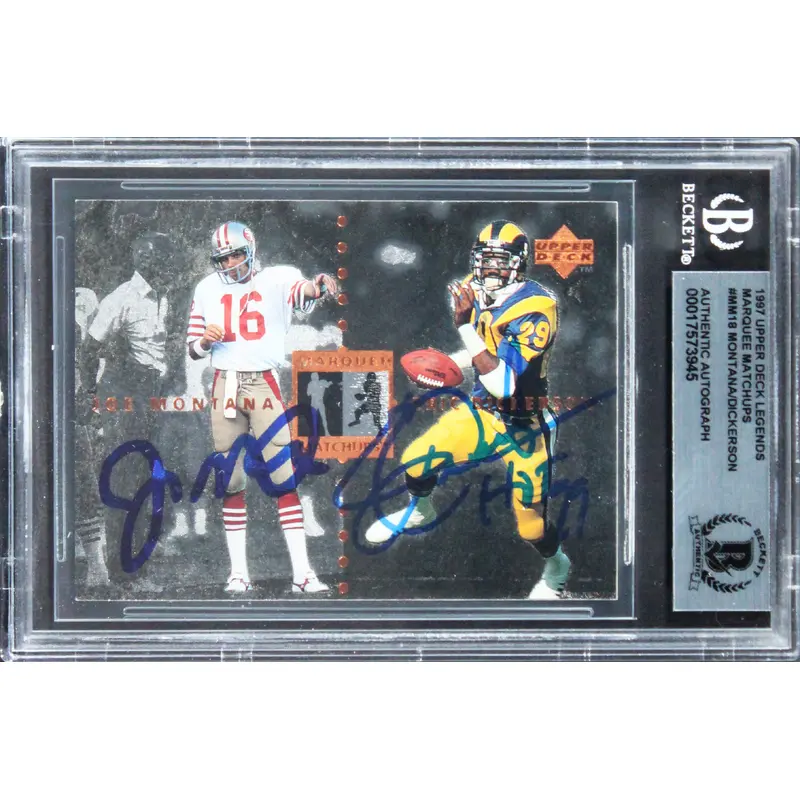 Montana & Dickerson Signed 1997 Upper Deck Marquee Matchups #MM18 Card BAS Slab
