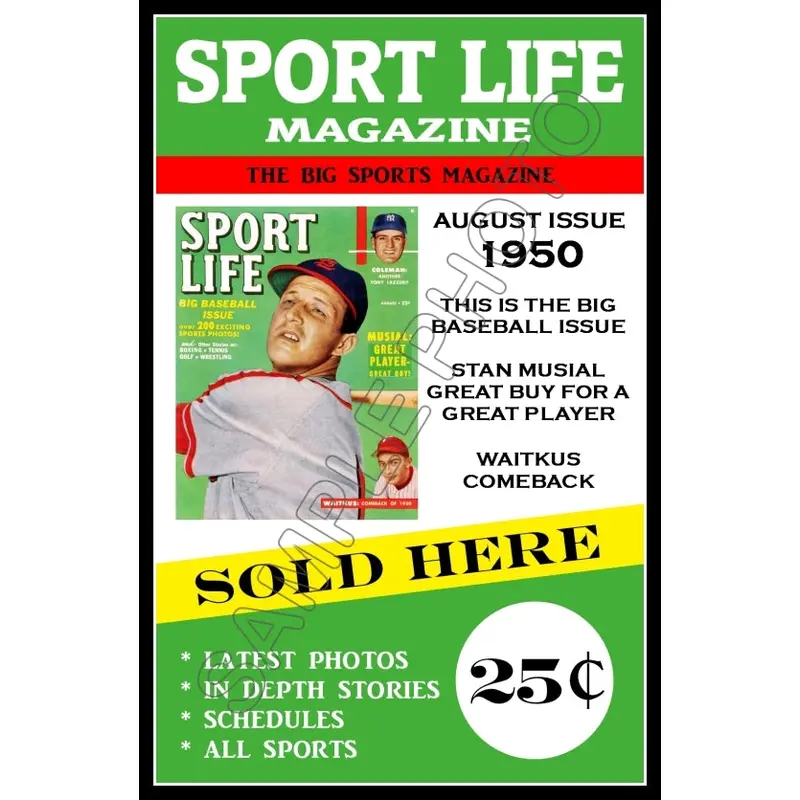Stan Musial Poster 11X17 - 1950 Sport Life Magazine St. Louis Cardinals - 595
