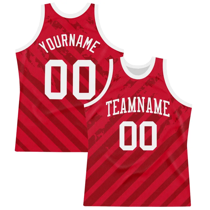 Custom Red White Line Round Neck Sublimation Basketball Suit Jersey
