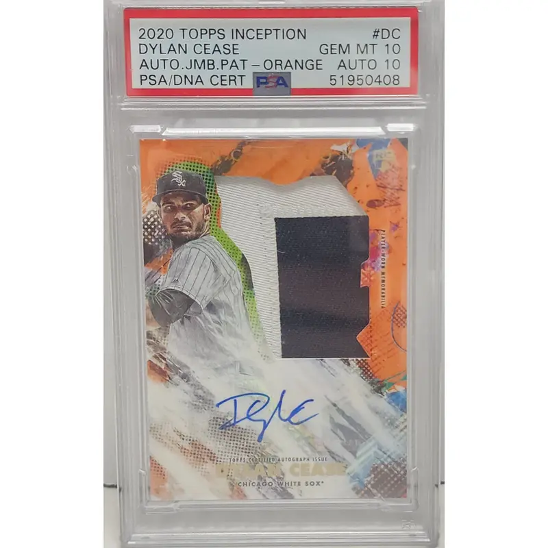 Dylan Cease 2020 Topps Inception Orange Jumbo Patch Auto #17/25 PSA 10 Auto 10