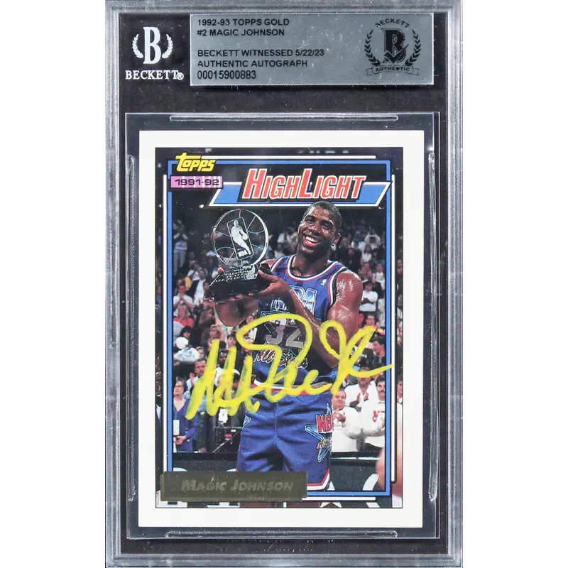 Lakers Magic Johnson Authentic Signed 1992 Topps Gold #2 Card BAS Slabbed
