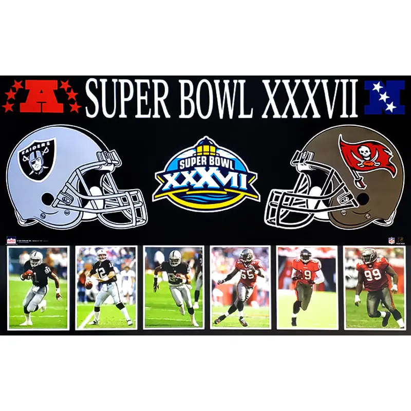 Super Bowl XXXVII Tampa Bay Bucs vs Oakland Raiders "Dueling Helmets" Poster - Starline