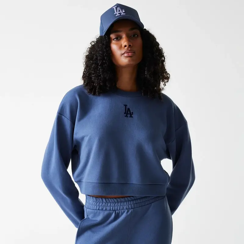 LA Dodgers Womens MLB Midi League Essential Dark Blue Cropped Crew Neck Sweater