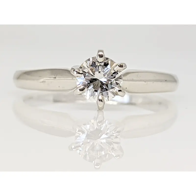 14K WHITE .34 CARAT TOTAL VVS2 I DIAMOND ROUND 6-PRONG SOLITARE ESTATE RING 2.1 GRAMS