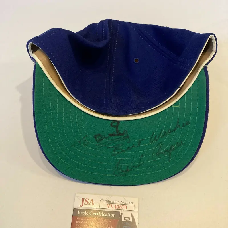 Cecil Cooper Signed 1980's Milwaukee Brewers Game Used Baseball Hat JSA COA