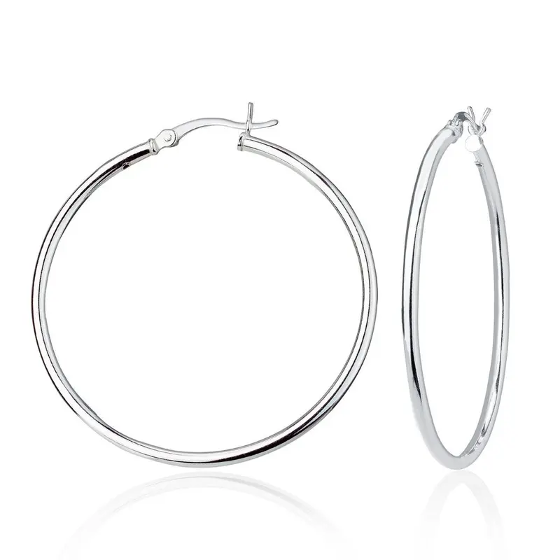 Sterling Silver 2x45mm High-Polished Hoop Earrings