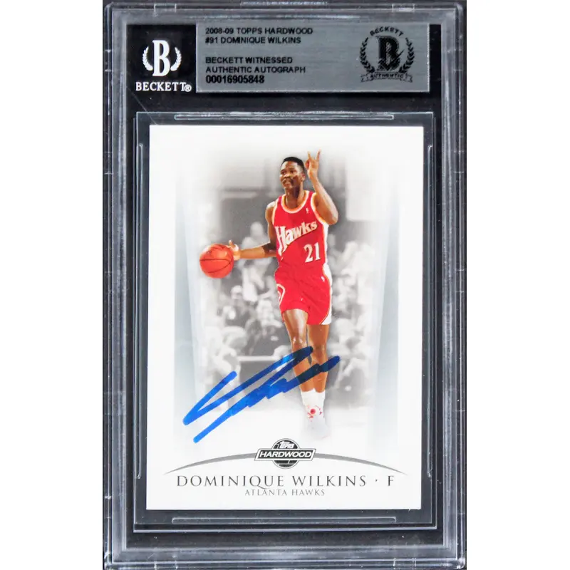 Hawks Dominique Wilkins Signed 2008 Topps Hardwood #91 Card BAS Slabbed