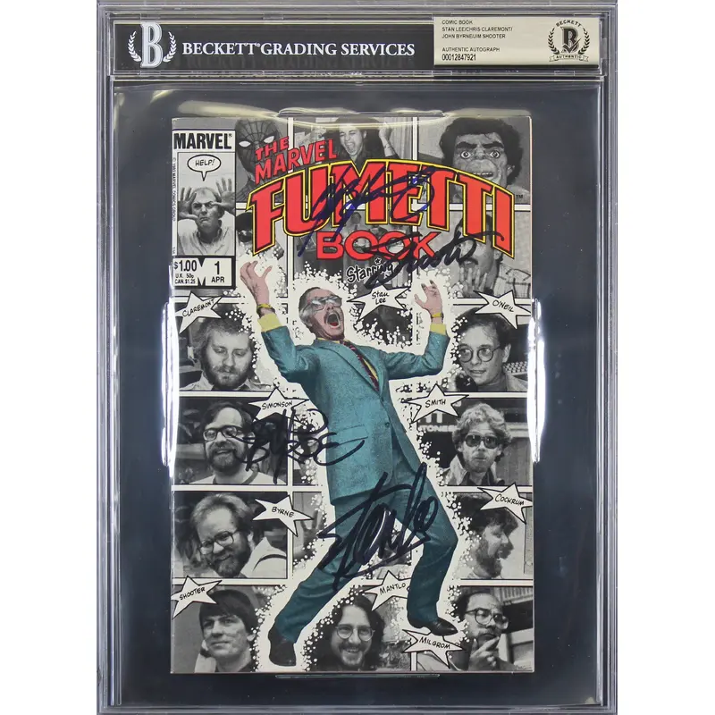 (4) Stan Lee, Claremont, Byrne, Shooter Signed The Marvel Fumetti Comic BAS Slab