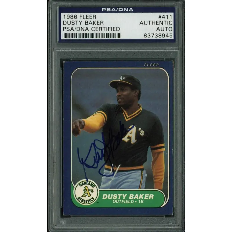 Athletics Dusty Baker Authentic Signed Card 1986 Fleer #411 PSA/DNA Slabbed