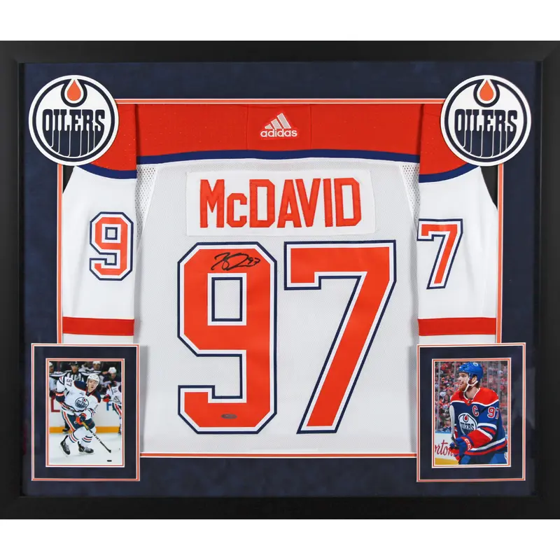 Oilers Connor McDavid Authentic Signed White Adidas Framed Jersey UDA #BAM105265