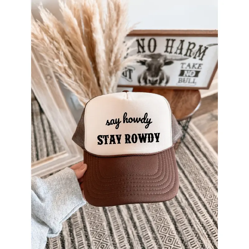 Stay Rowdy DTF Printed Brown & Tan Trucker Hat