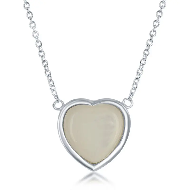 Sterling Silver Heart Necklace - Mother Of Pearl