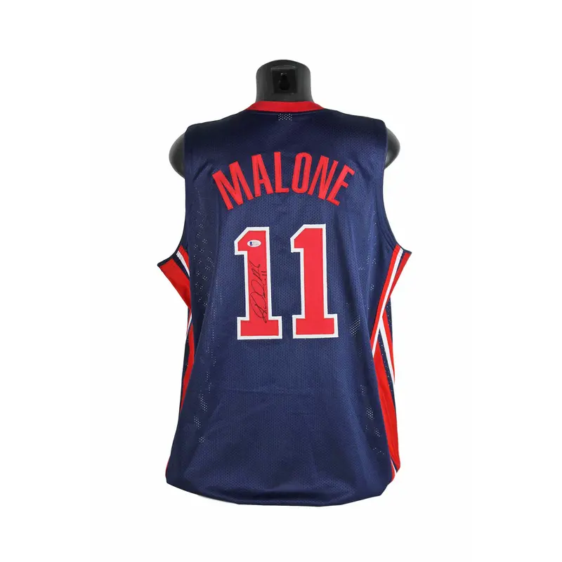 Jazz Karl Malone "Mailman" Team USA Authentic Signed Blue Jersey BAS Witnessed