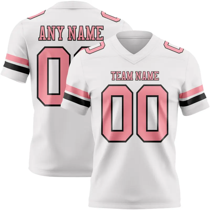 Custom White Medium Pink-Black Mesh Authentic Football Jersey
