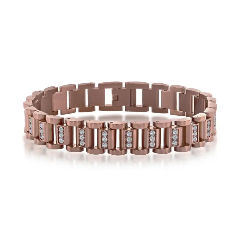 Stainless Steel Linked CZ Bracelet - Copper Plating