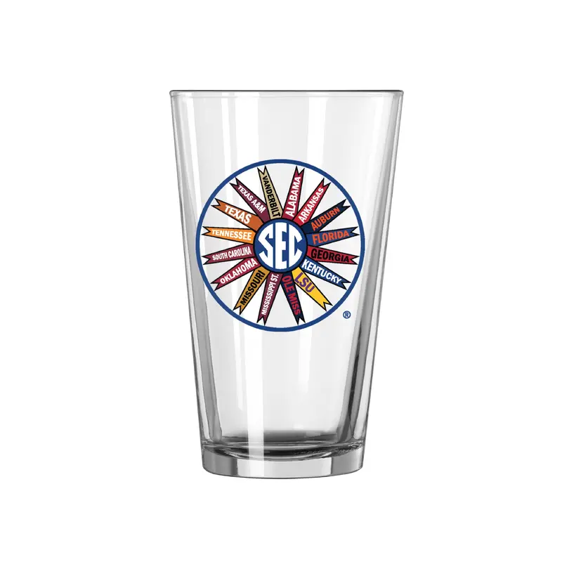 SEC Collective 16 Team Pinwheel 16oz Pint Glass