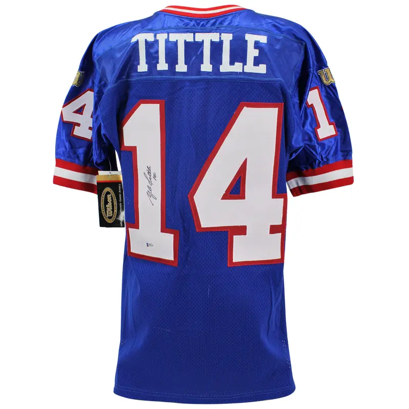 Giants Y.A. Tittle Authentic Signed Blue Wilson Authentic Jersey BAS #H92211