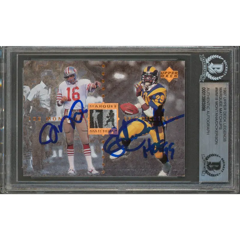Joe Montana & Eric Dickerson Signed 1997 UD Legends MM #MM18 Card BAS Slabbed