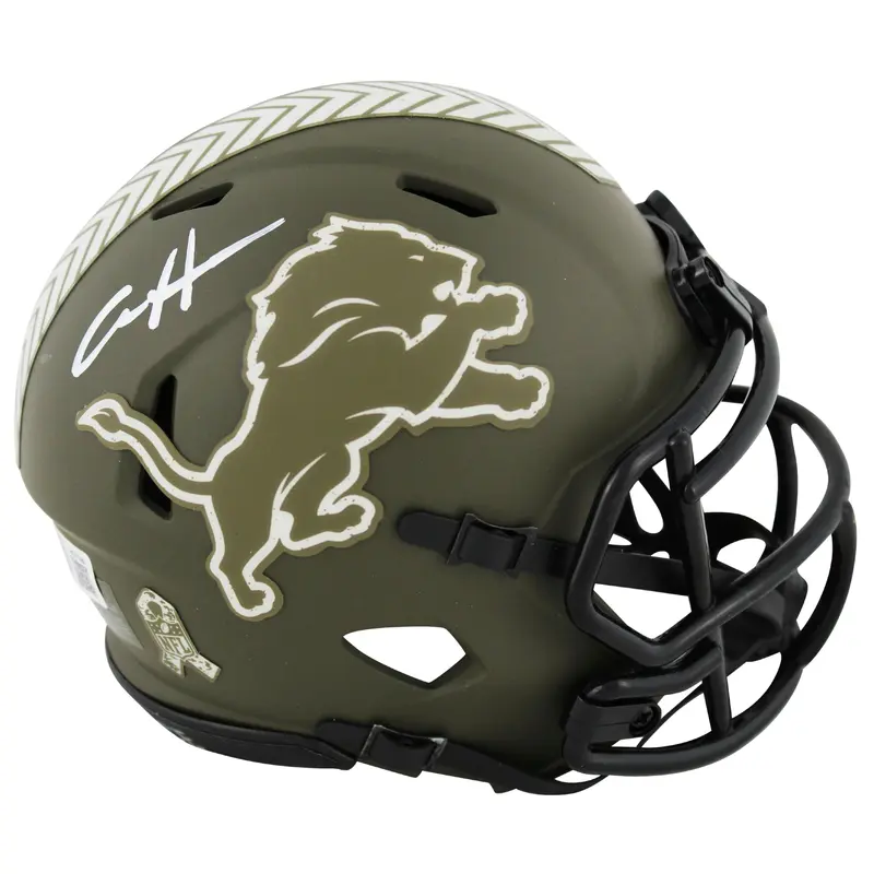 Lions Aidan Hutchinson Signed Salute To Service Speed Mini Helmet BAS Witnessed
