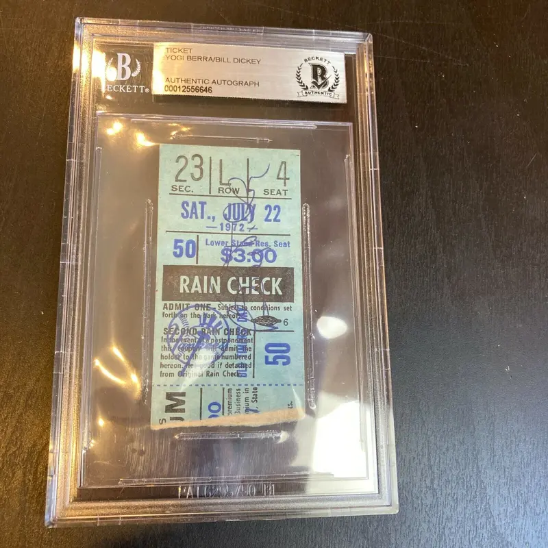 Bill Dickey & Yogi Berra Signed Bill Dickey Retirement Day Ticket Beckett COA