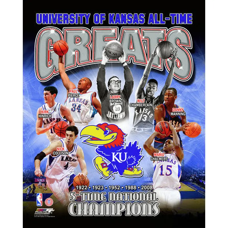 Kansas Jayhawks All-Time Greats (7 Legends, 5 Championships) Premium Poster Print