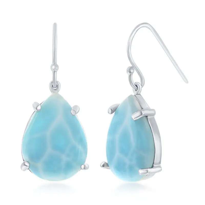 Sterling Silver Larimar Teardrop with Fish hook Dangling Earrings
